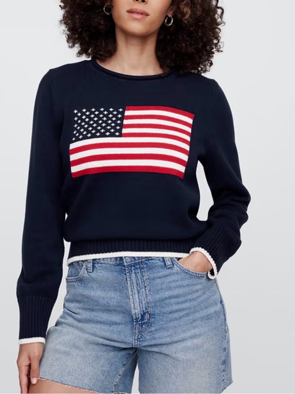 NWT American Eagle AE Women’s Navy Blue Crewneck Sweater American Flag Medium M